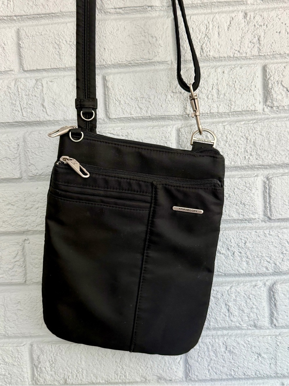 Travelon Black Slim Crossbody Organizer with Gold Logo